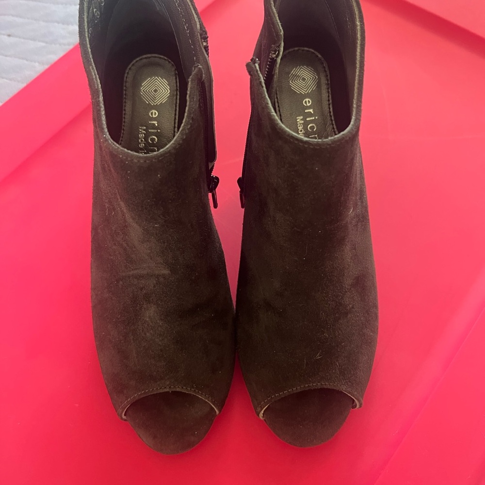 Eric Michael Black Suede Peep-Toe Mules